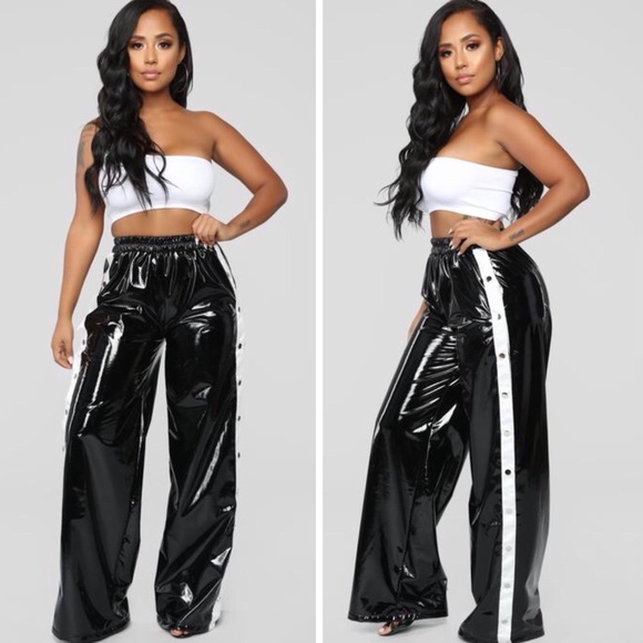 Fashion Nova Pants - Shiny Black Flared Kayden Tearaway Snap Pants NWT